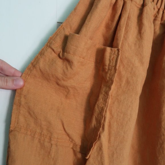 Handmade Amber Yellow Linen Midi Skirt - Picture 3 of 10